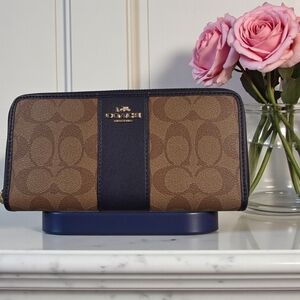 Coach Signature Brown and Black Zip Wallet